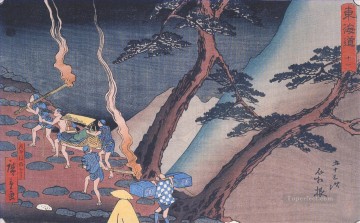 travellers on a mountain path at night Utagawa Hiroshige Japanese Oil Paintings